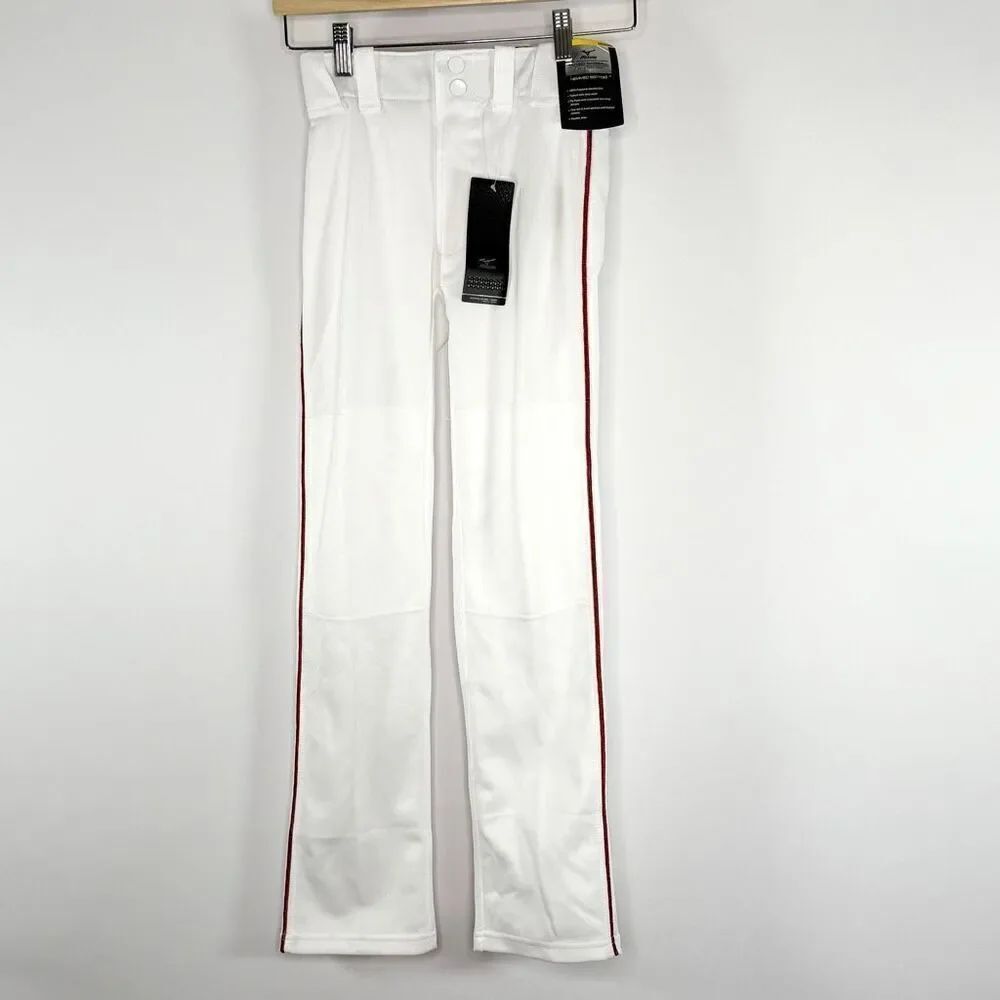 Mizuno Youth Select White Piped Baseball Pants Red Piping Straight Leg - Kids US
